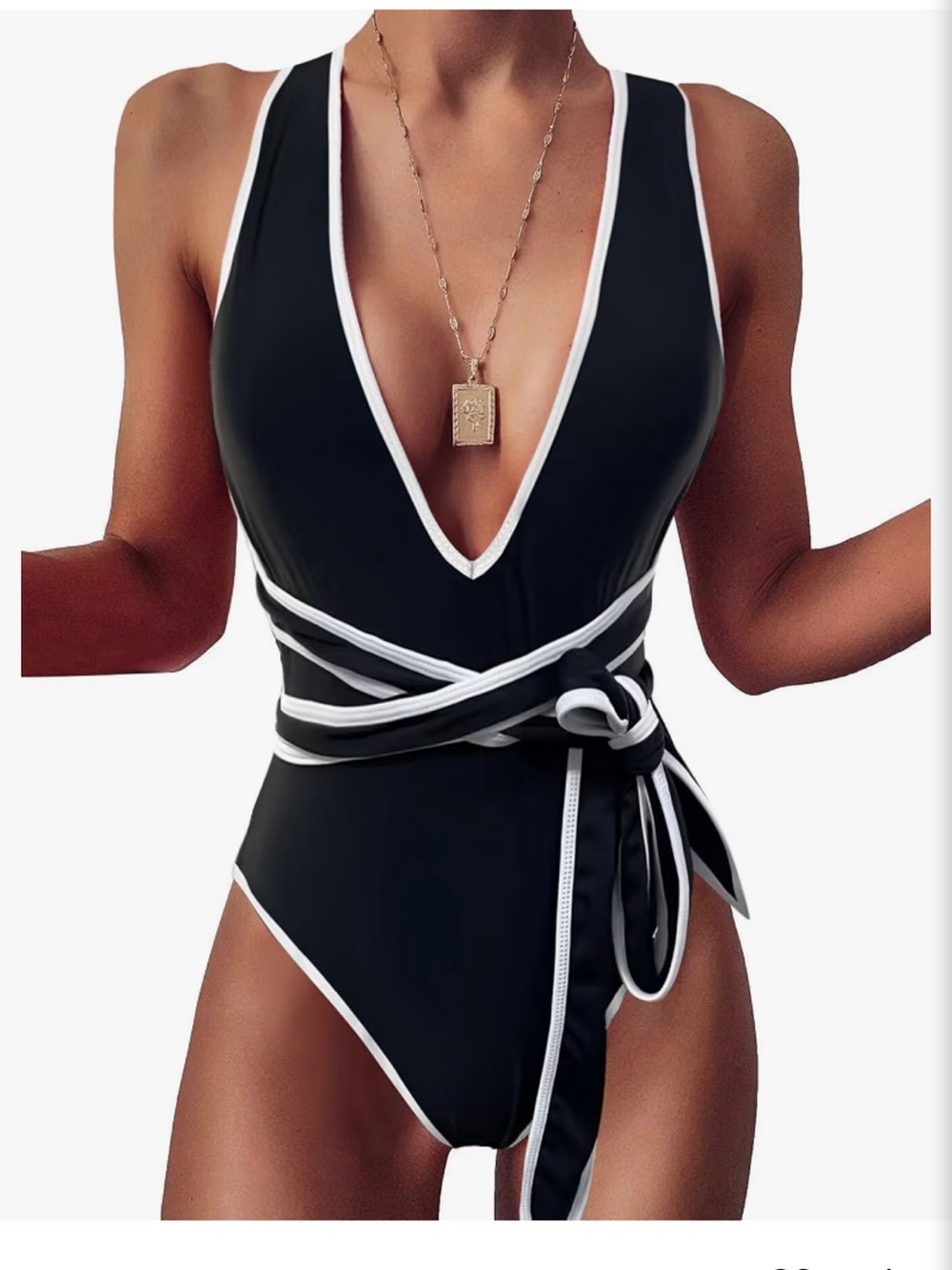 Lilosy Sexy Tie Criss Cross Plunge One Piece Cheeky Swimsuit High Cut Brazilian